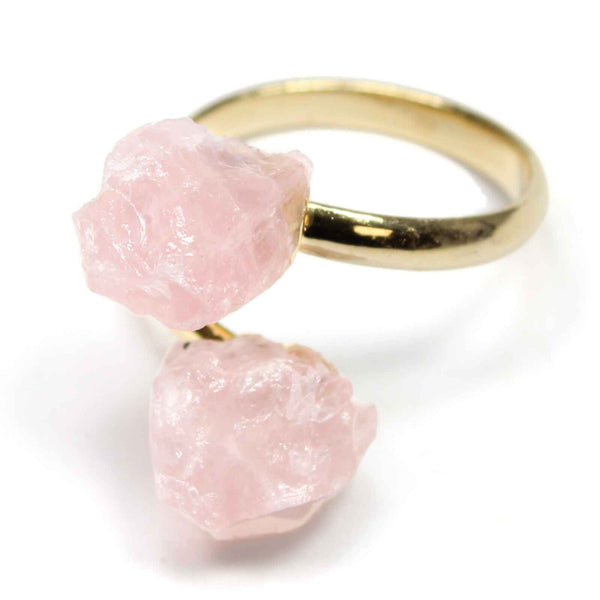 Rose Quartz Crystal Adjustable Gold Ring