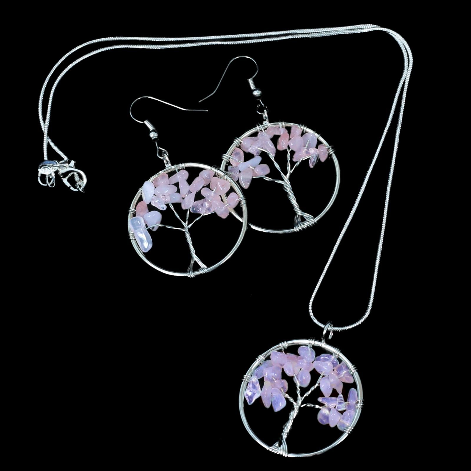 Rose Quartz Tree Of Life Jewellery Set (Necklace & Earrings)