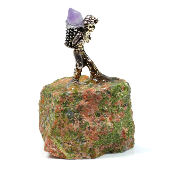 Unakite Crystal With Miner Figure