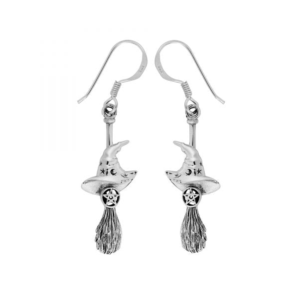 Witches Besom Hat Earrings - Sterling Silver