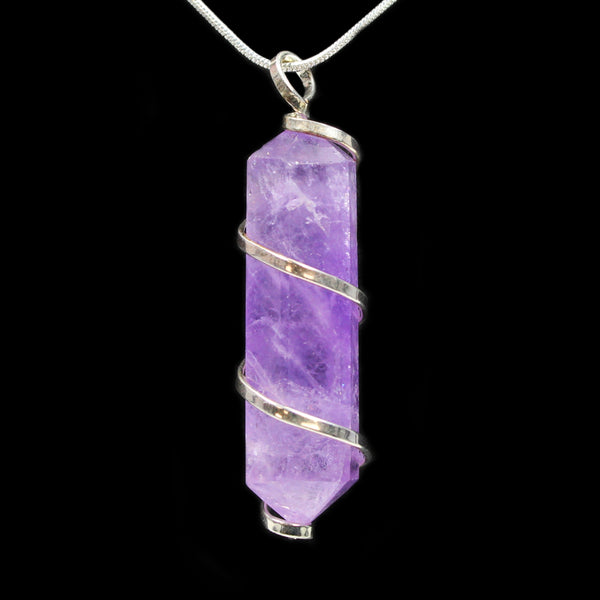 Amethyst Point with Spiral Pendant with Silver Chain