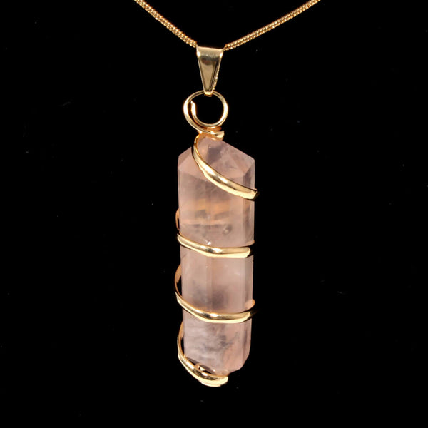 Rose Quartz Point with Spiral Pendant & Gold Chain