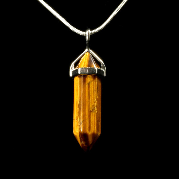Gold Tigers Eye Crystal Point Pendant With Chain