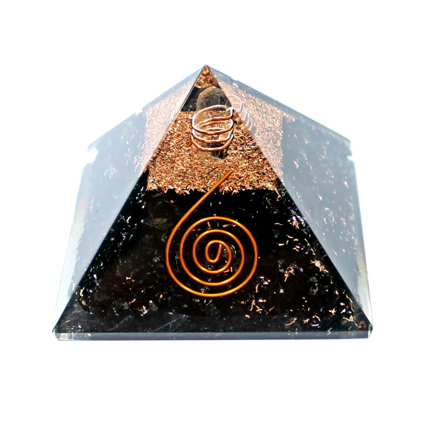 Black Tourmaline With Copper Quartz Orgone Pyramid 7cm