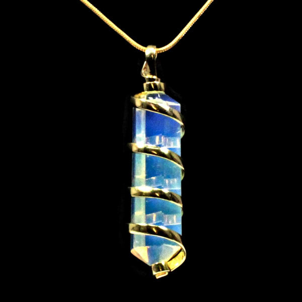 Opalite Point with Gold Spiral Pendant & Chain