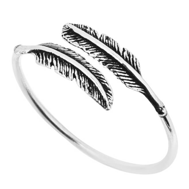Adjustable Feather Ring Sterling Silver