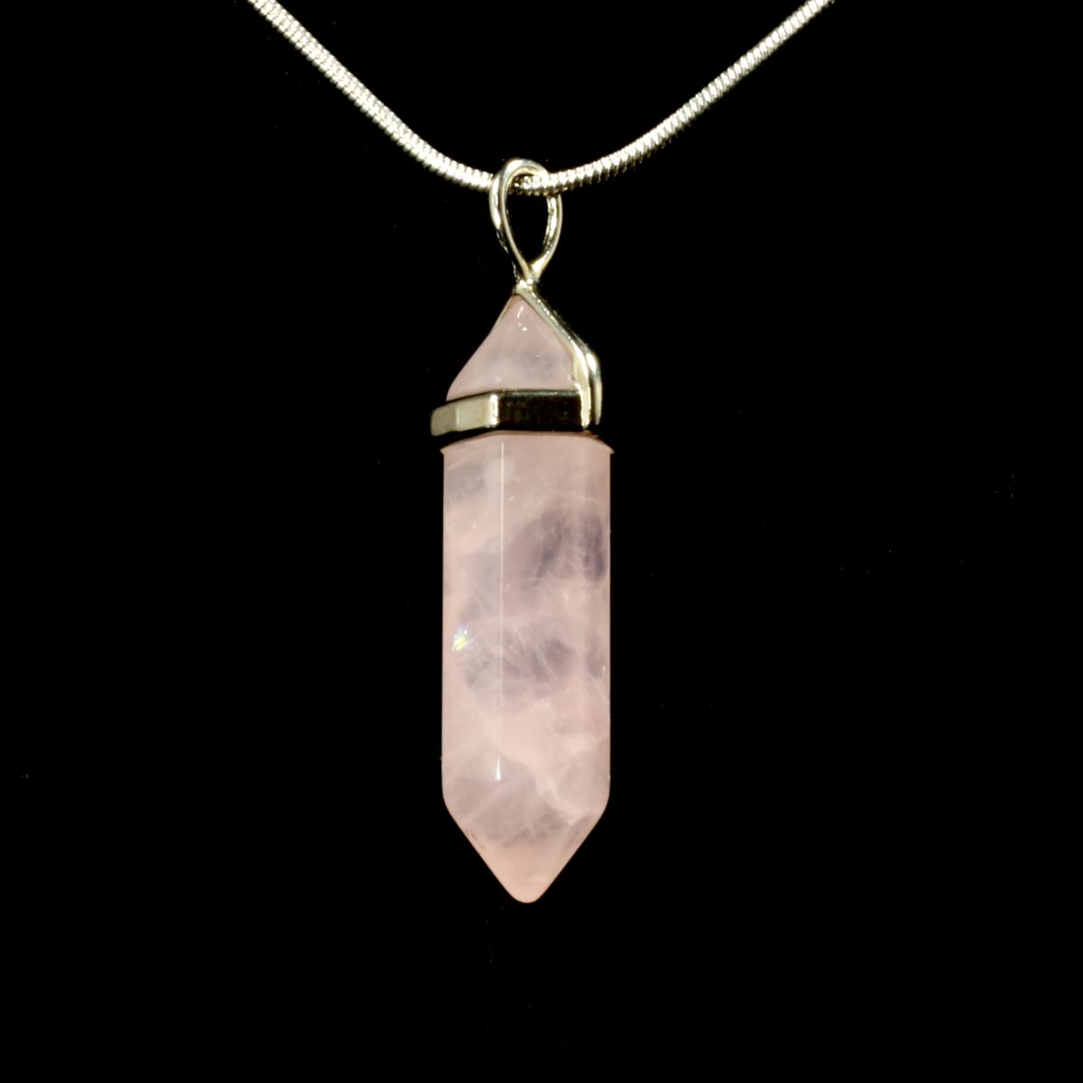 Rose Quartz Crystal Point Pendant With Chain