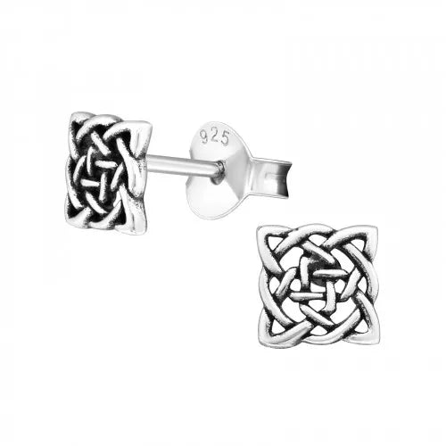 Sterling Silver Celtic Knot Square Stud Earrings