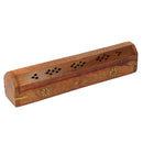 Sheesham Wood Incense Stick Box Brass Inlay Flower Design