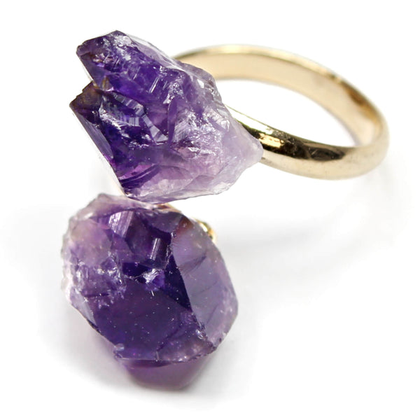 Amethyst Crystal Adjustable Gold Ring