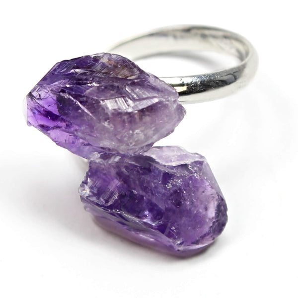 Amethyst Crystal Adjustable Silver Ring