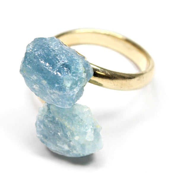 Aquamarine Crystal Adjustable Gold Ring