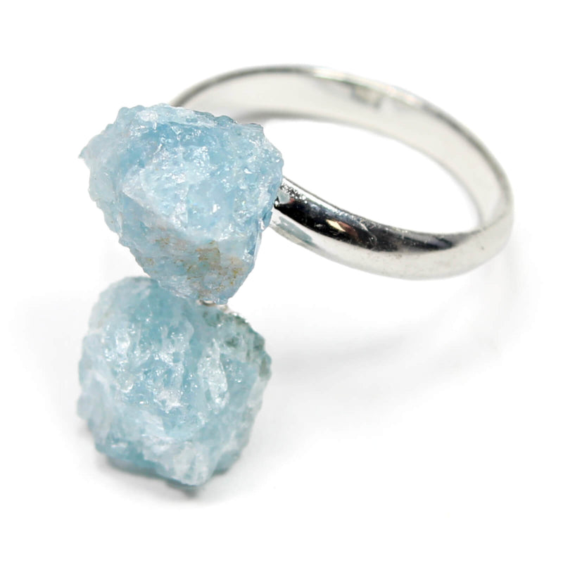 Aquamarine Crystal Adjustable Silver Ring
