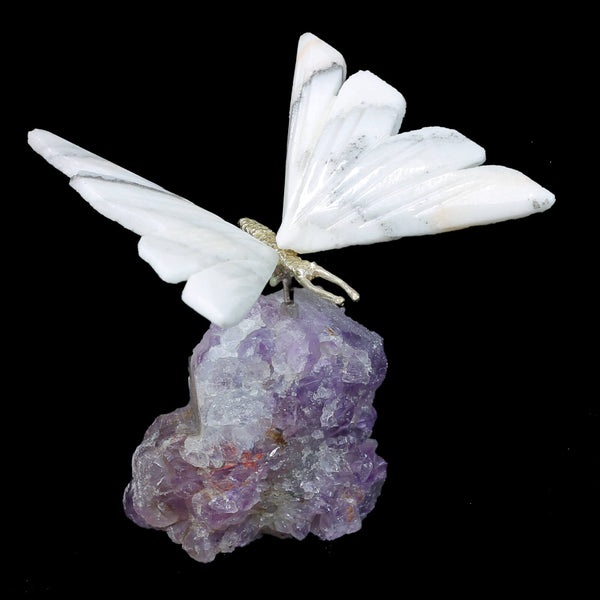 White Howlite Butterfly On An Amethyst Cluster Base (205g)