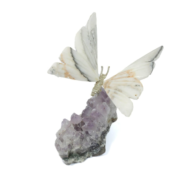 Agate Butterfly With Amethyst Cluster (172g)