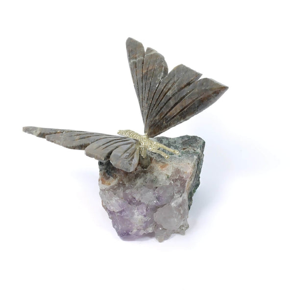 Agate Butterfly With Amethyst Cluster (135g)
