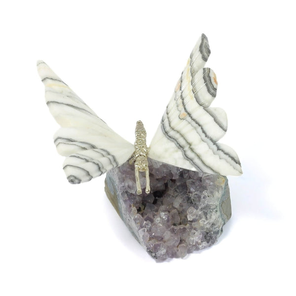 Agate Butterfly With Amethyst Cluster (136g)