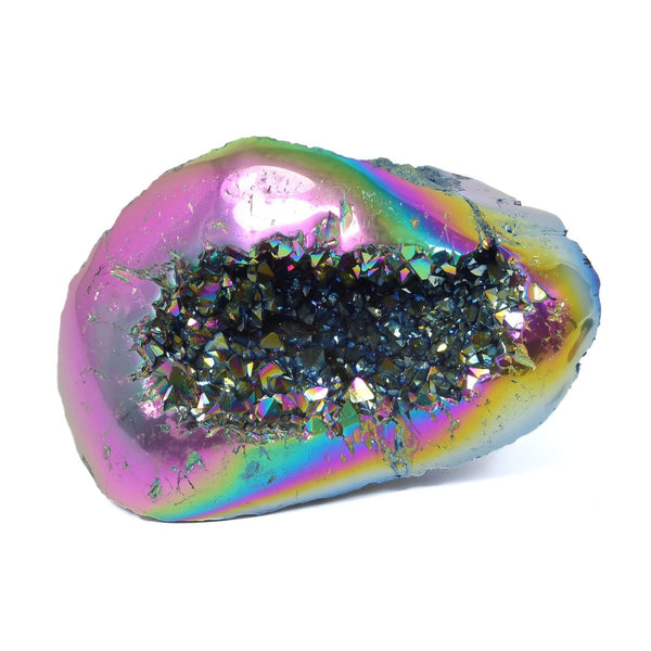 Titanium Aura Quartz Geode - The Rainbow Guardian (1253g)