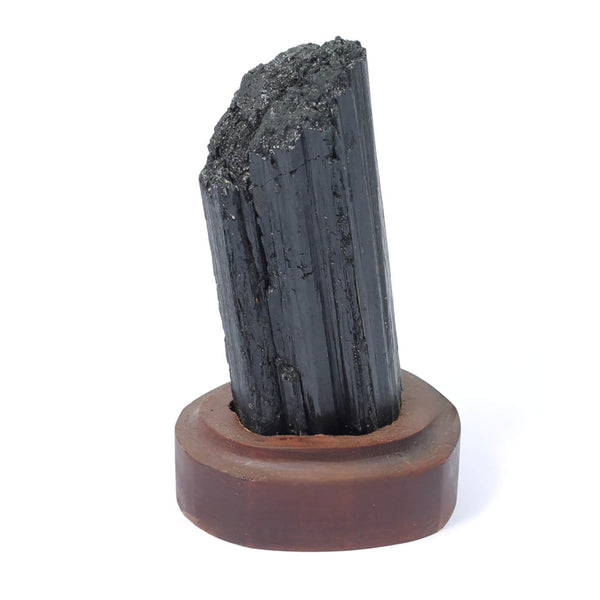 Black Tourmaline Specimen On Wooden Base - The Shadowguard (243g)
