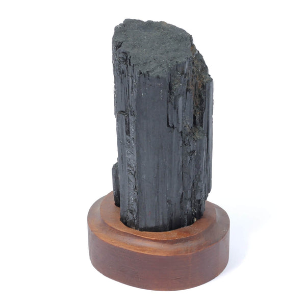 Black Tourmaline Specimen On Wooden Base - The Shadowguard (328g)