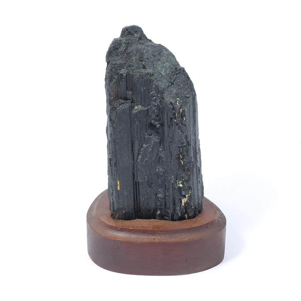 Black Tourmaline Specimen On Wooden Base - The Shadowguard (317g)