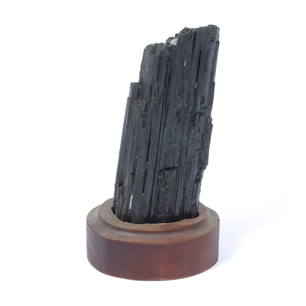 Black Tourmaline Specimen On Wooden Base - The Shadowguard (191g)