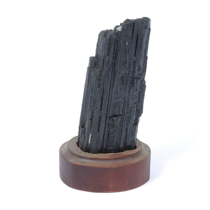 Black Tourmaline Specimen On Wooden Base - The Shadowguard (191g)