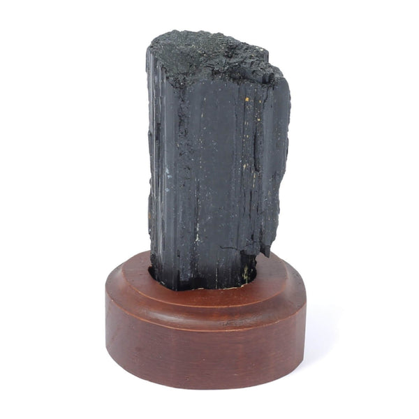 Black Tourmaline Specimen On Wooden Base - The Shadowguard (145g)