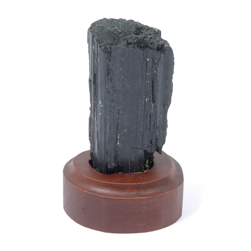 Black Tourmaline Specimen On Wooden Base - The Shadowguard (145g)