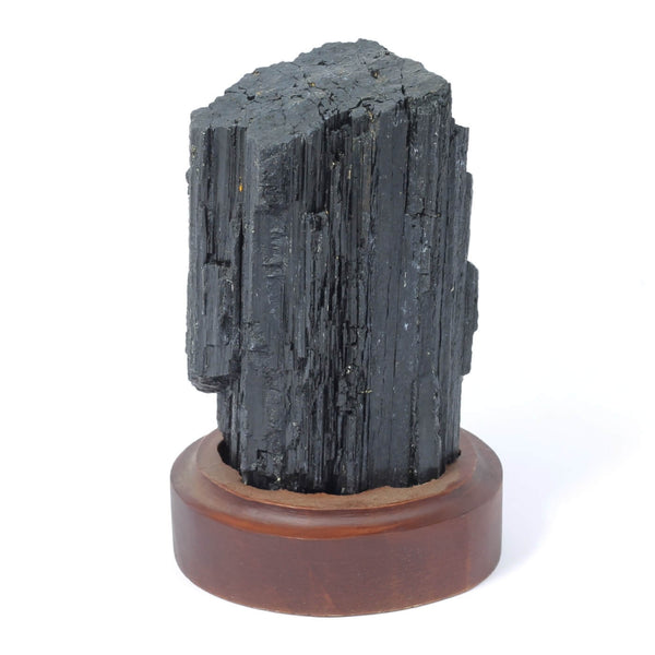 Black Tourmaline Specimen On Wooden Base - The Shadowguard (640g)