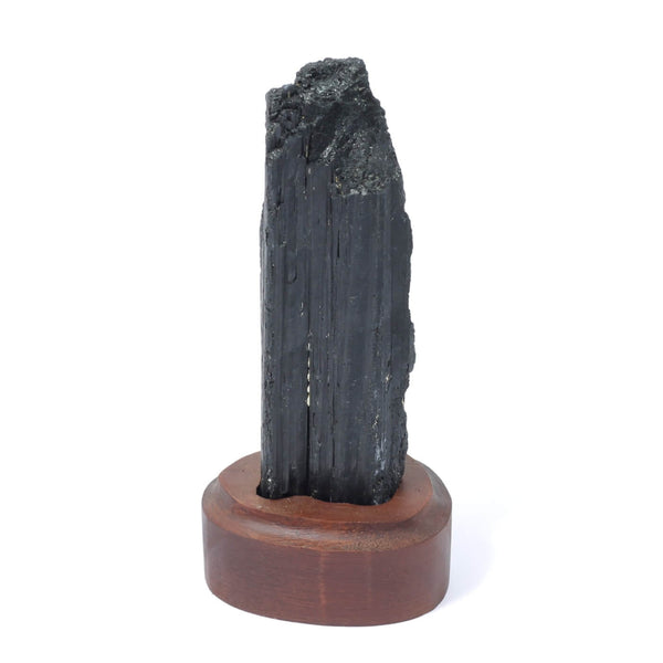 Black Tourmaline Specimen On Wooden Base - The Shadowguard (176g)