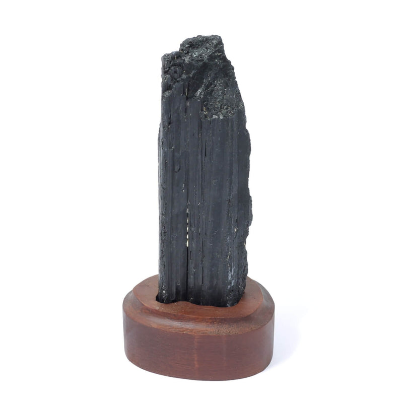 Black Tourmaline Specimen On Wooden Base - The Shadowguard (176g)