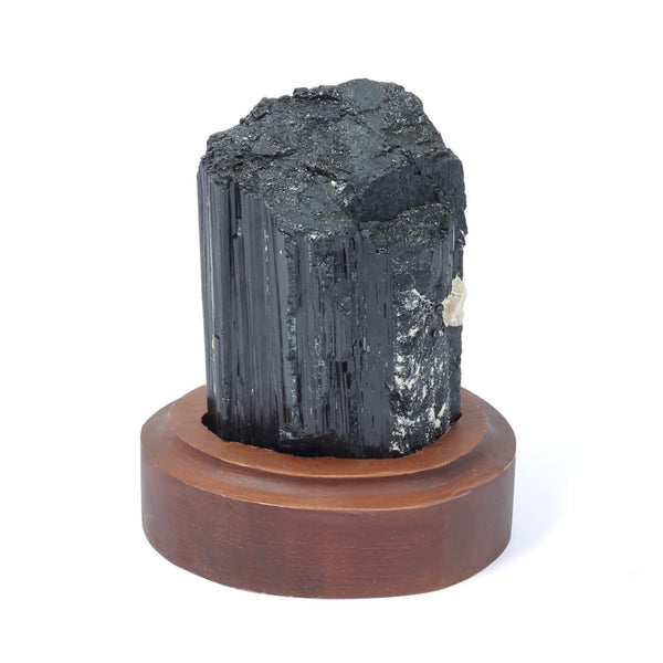 Black Tourmaline Specimen On Wooden Base - The Shadowguard (274g)