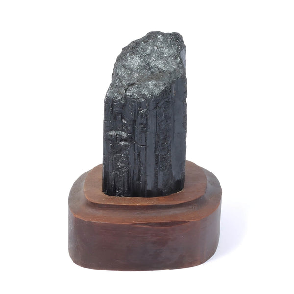 Black Tourmaline Specimen On Wooden Base - The Shadowguard (115g)