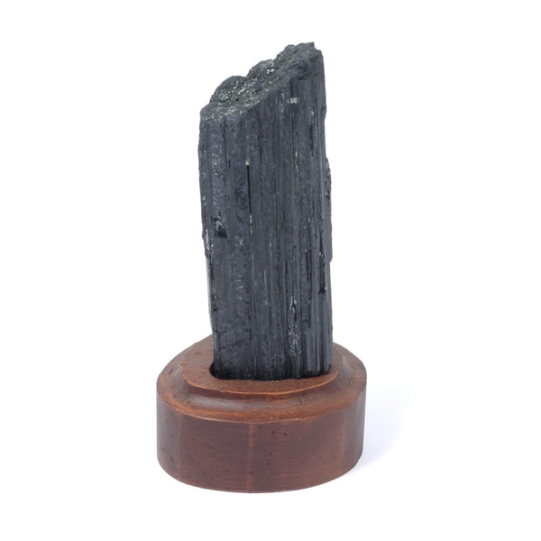 Black Tourmaline Specimen On Wooden Base - The Shadowguard (139g)