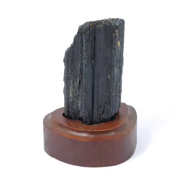 Black Tourmaline Specimen On Wooden Base - The Shadowguard (144g)