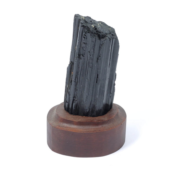 Black Tourmaline Specimen On Wooden Base - The Shadowguard (109g)