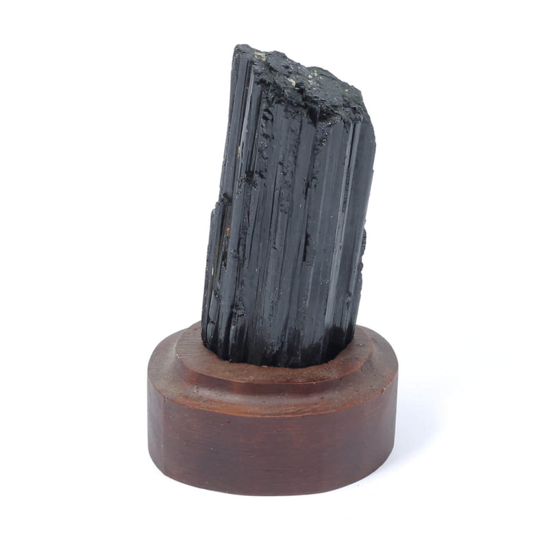 Black Tourmaline Specimen On Wooden Base - The Shadowguard (109g)