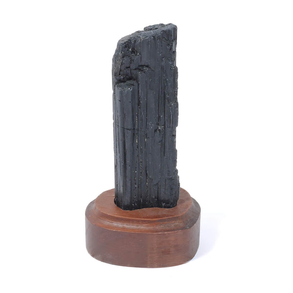 Black Tourmaline Specimen On Wooden Base - The Shadowguard (123g)