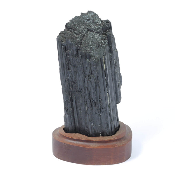Black Tourmaline Specimen On Wooden Base - The Shadowguard (493g)