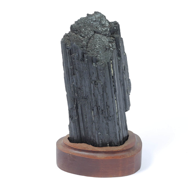 Black Tourmaline Specimen On Wooden Base - The Shadowguard (493g)