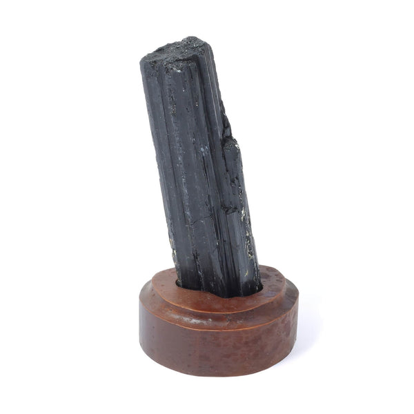 Black Tourmaline Specimen On Wooden Base - The Shadowguard (120g)