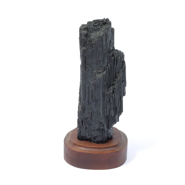 Black Tourmaline Specimen On Wooden Base - The Shadowguard (379g)