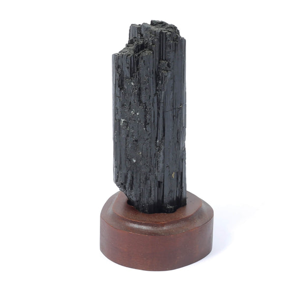 Black Tourmaline Specimen On Wooden Base - The Shadowguard (275g)