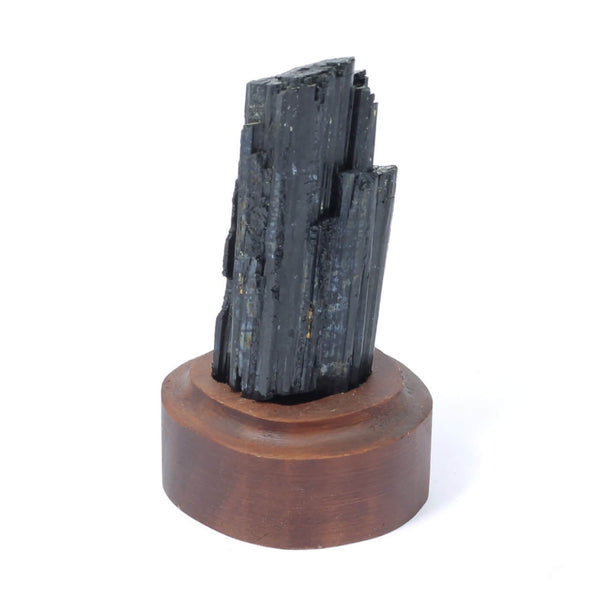 Black Tourmaline Specimen On Wooden Base - The Shadowguard (112g)