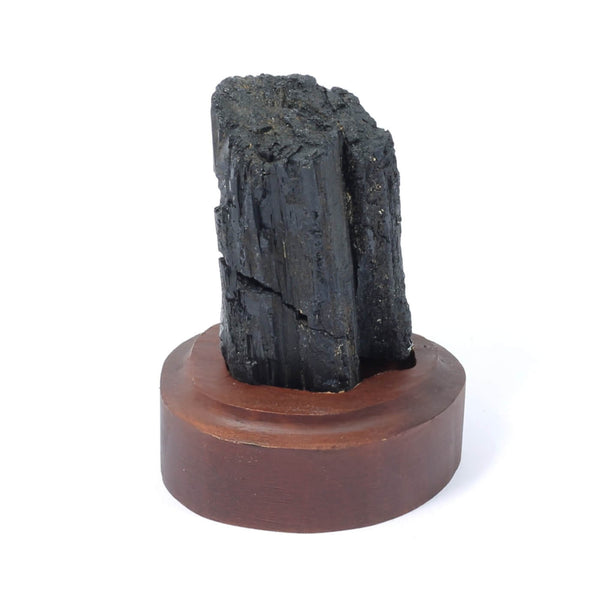 Black Tourmaline Specimen On Wooden Base - The Shadowguard (167g)