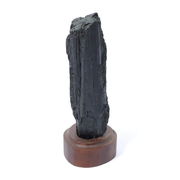 Black Tourmaline Specimen On Wooden Base - The Shadowguard (271g)