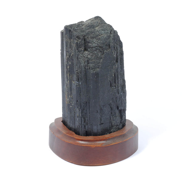 Black Tourmaline Specimen On Wooden Base - The Shadowguard (788g)