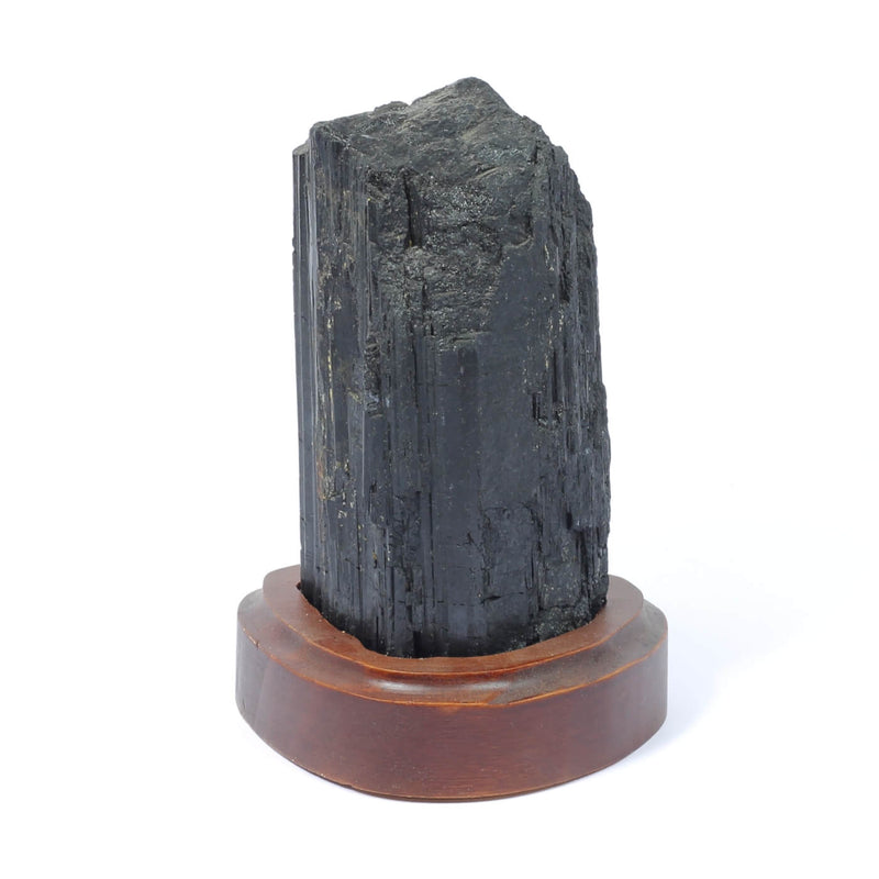Black Tourmaline Specimen On Wooden Base - The Shadowguard (788g)