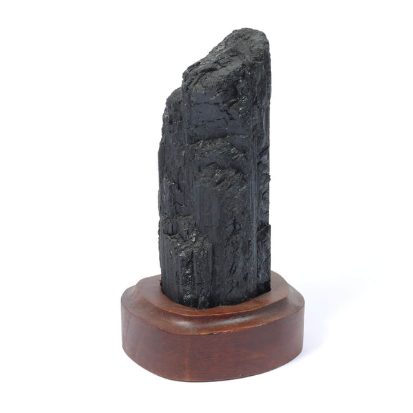 Black Tourmaline Specimen On Wooden Base - The Shadowguard (351g)